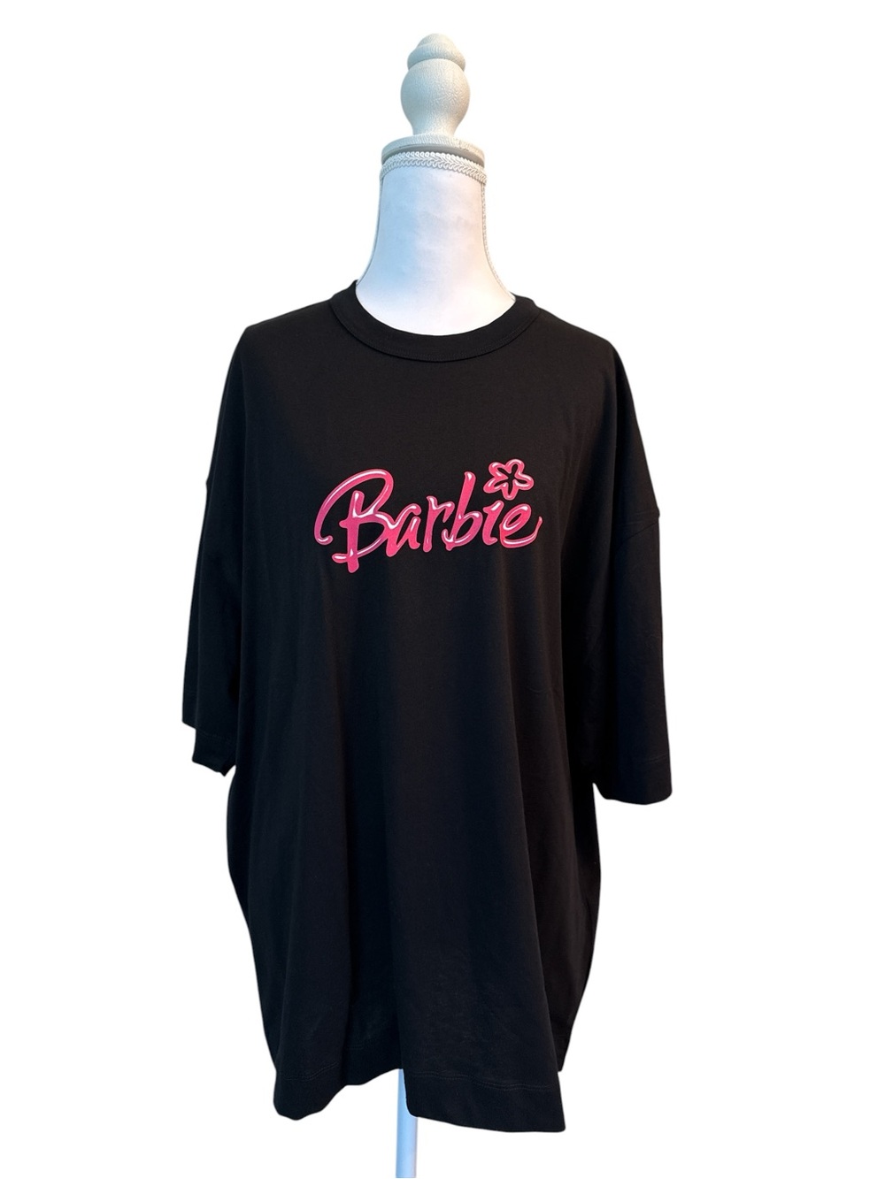 ASOS Oversized Black Tee with Pink Barbie Logo and face on back